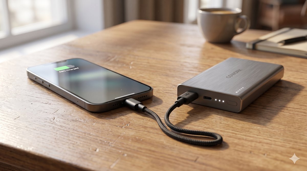 モバイルバッテリーでスマホを充電する写真